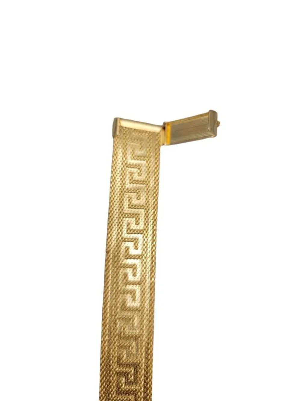 Art Deco Byzantine Greek Key Tassel Gold Tone Mesh Slide Bracelet - Picture 7 of 16